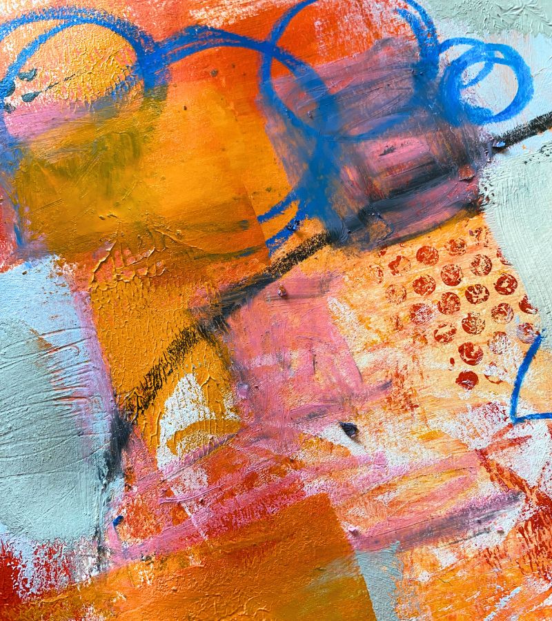 Abstract art with orange, blue, and pink colours online art course The Art of Creative Freedom