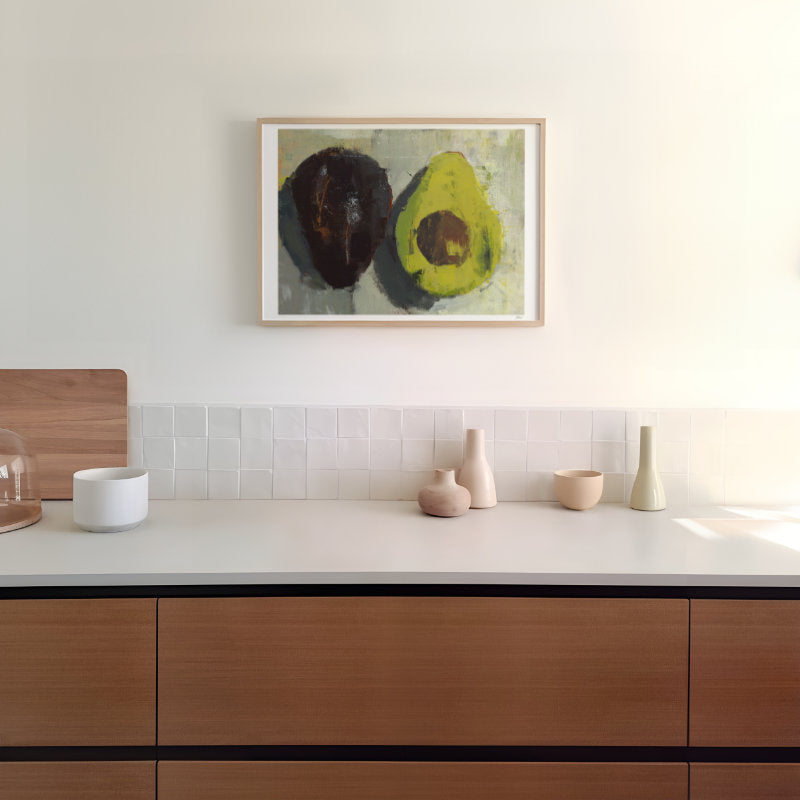 Vibrant still life art print of an Avocado by Rebecca Hurst Winchester