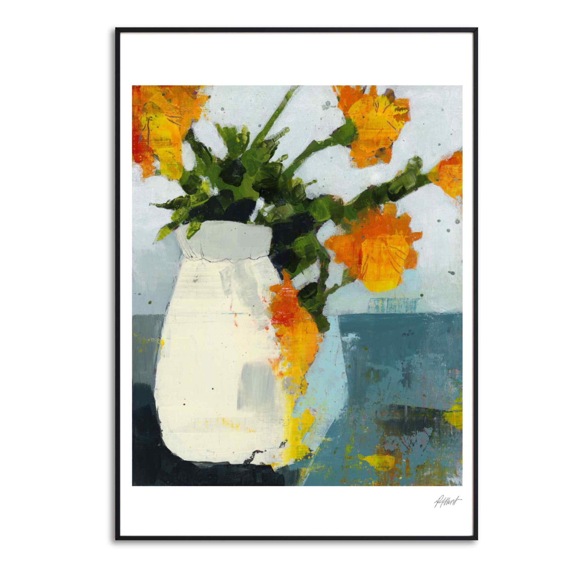 Marigolds Still Life Fine Art Print by Rebecca Hurst Artist Winchester Hampshire