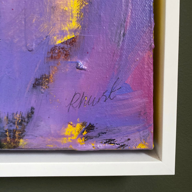 Close up of signature for Purple Reverie Painting, a Dorset New Forest landscape painting inspired by heather and sweeping heathlands.