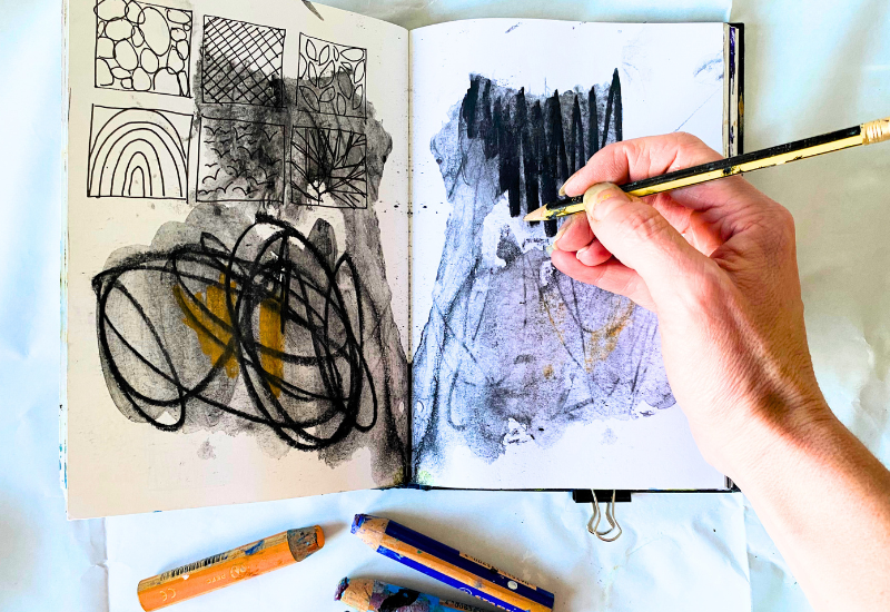Playful pencil doodles showing experimentation, learning, and creative freedom in art.