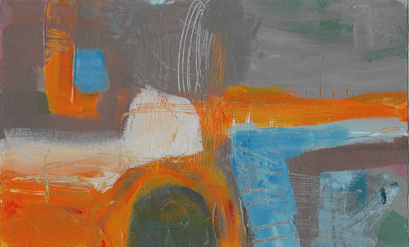 a blue orange brown and green abstract painting