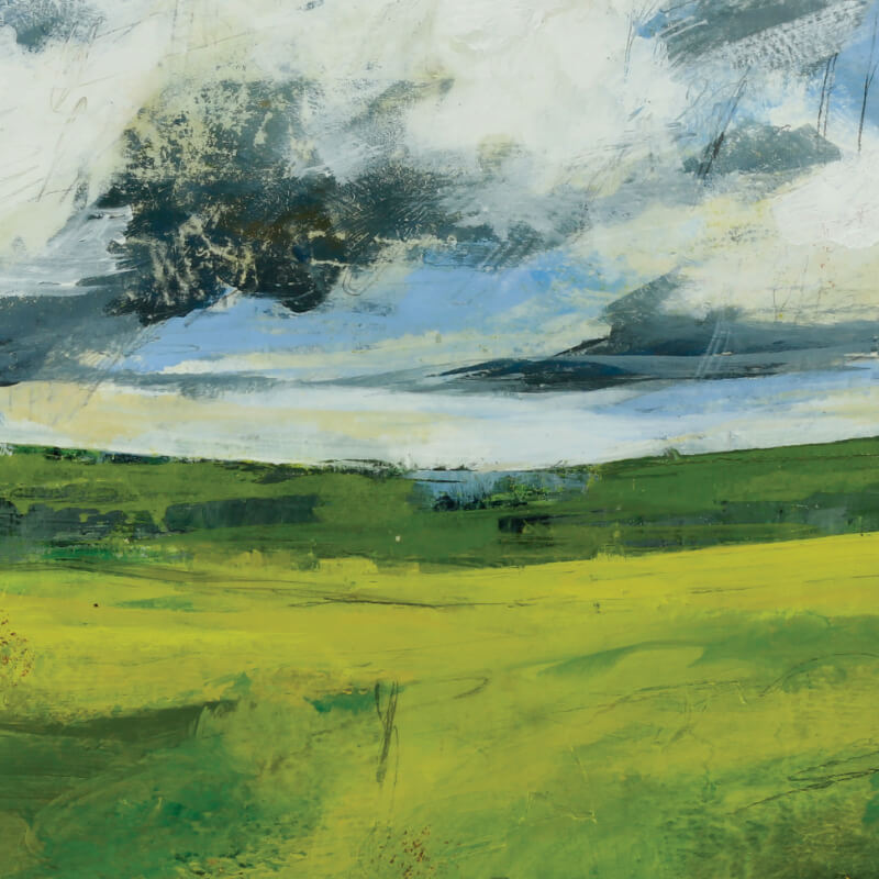 Landscape Print of Green Landscapes with White fluffy clouds