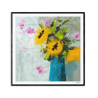 Still Life Fine Art Print of Sunflowers and Cosmos Flowers by Rebecca Hurst