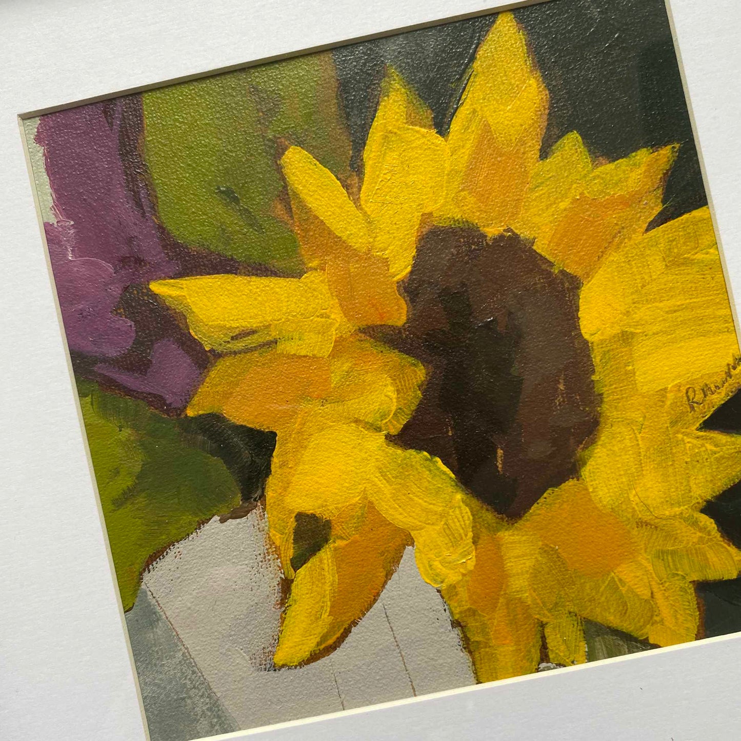 Sunflower Acrylic Painting by Rebecca Hurst Artist in mount