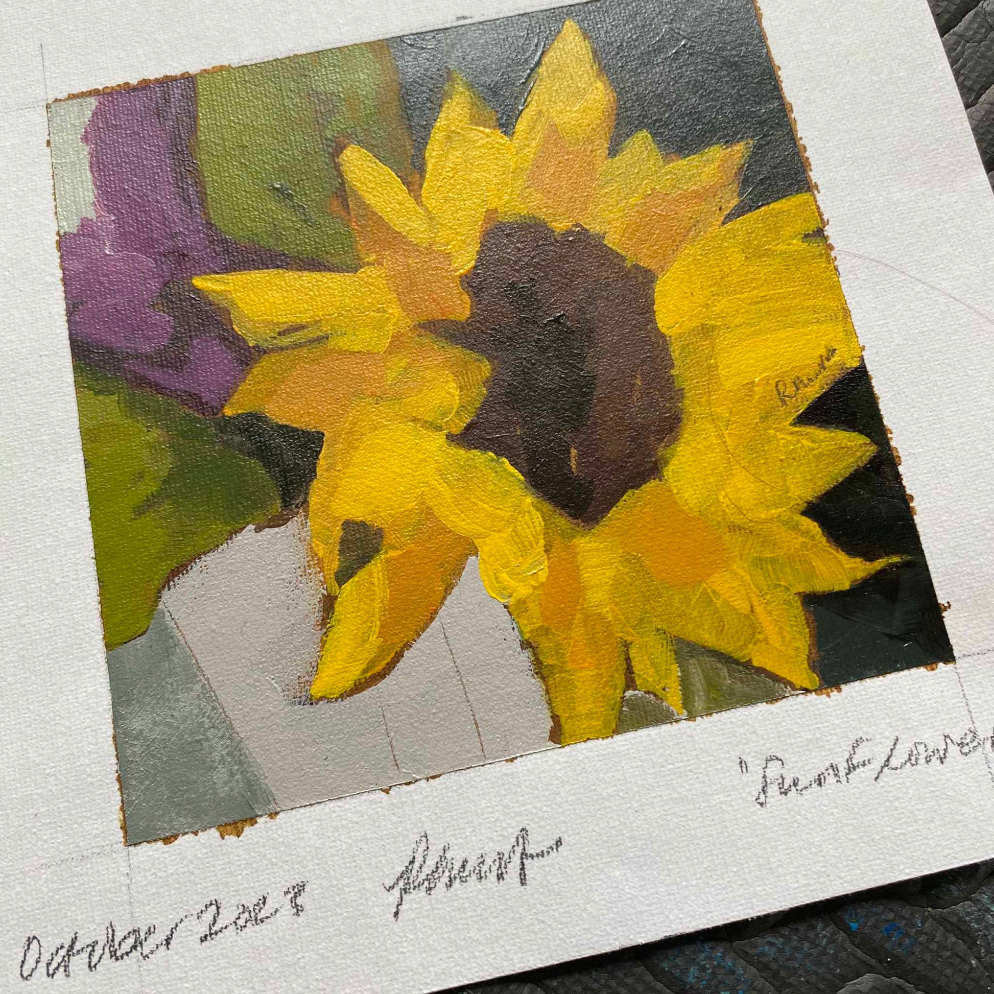 Signed Sunflower Painting by Rebecca Hurst Artist